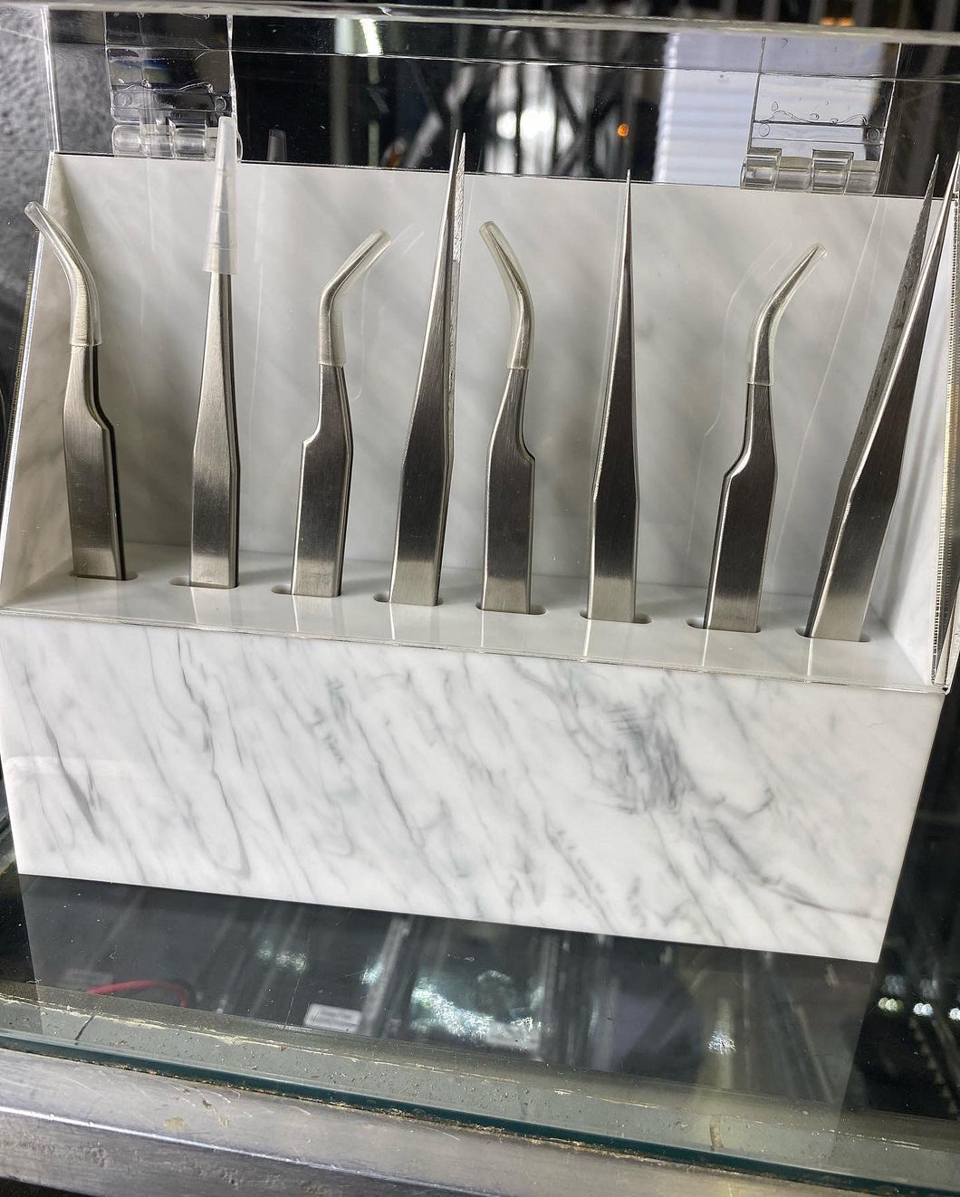 Marble Tweezer Holder with Cover Case